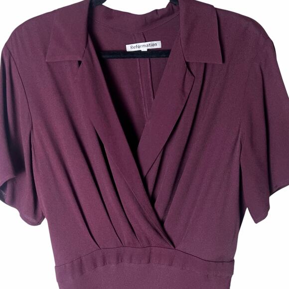 Reformation Danika Short Sleeve V-Neck Midi/Maxi Dress Prune Sz L - Picture 6 of 11